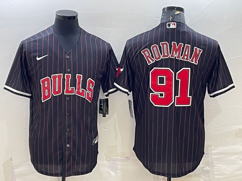 Men Chicago Bulls #91 Rodman Black Stripe Game Nike 2022 NBA Jerseys